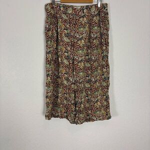 Fat Face Brown with Yellow and Teal Patterned Wide Leg Capri Pants 10 Short